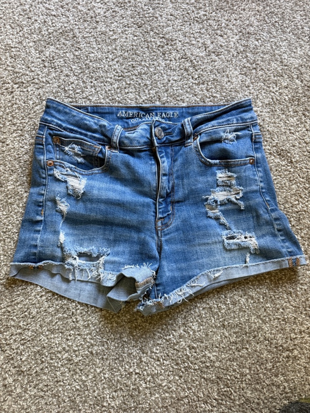 American Eagle Outfitters Blue Distressed High-Rise Denim Shorts